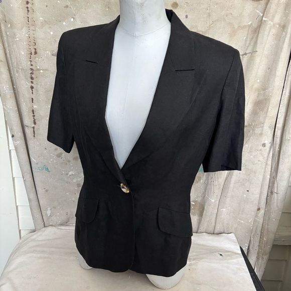 MaxMara Black Short Sleeve Linen Blazer - Picture 1 of 6